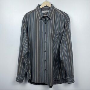 Tommy Bahama Men's 100% Silk Striped Long Sleeve Dress Shirt Size L; Formal